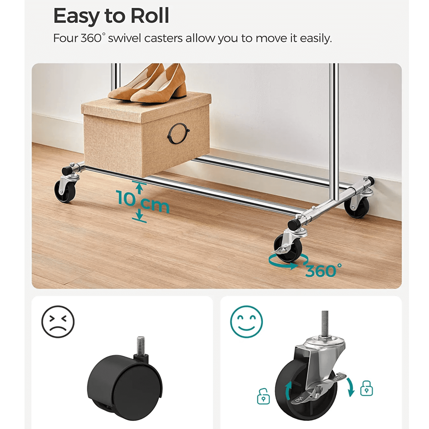 Portants à Vêtement, Solide, avec roulettes, Capacité de Charge 90 kg, Longueur réglable, Pliable, SONGMICS, 9