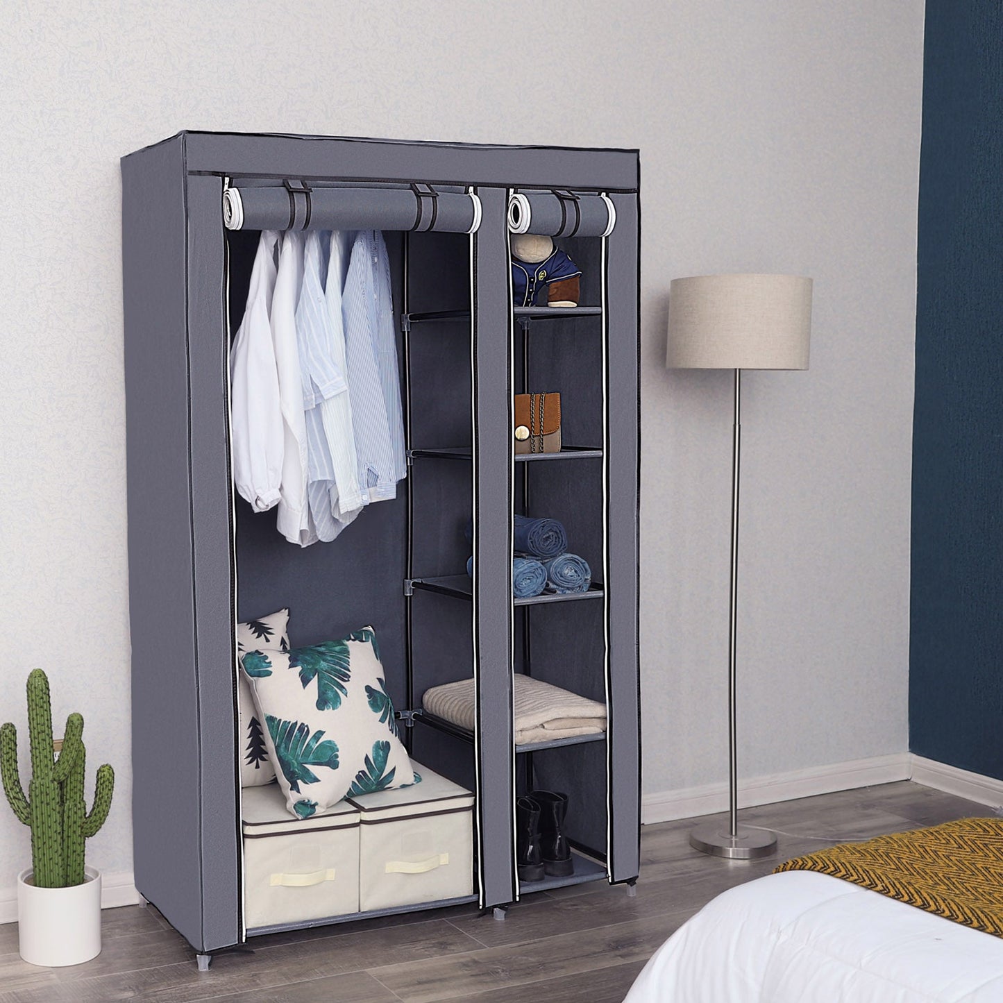 Armoire de Rangement Penderie de vêtement Pliable en Toile XL, Gris, SONGMICS, 2