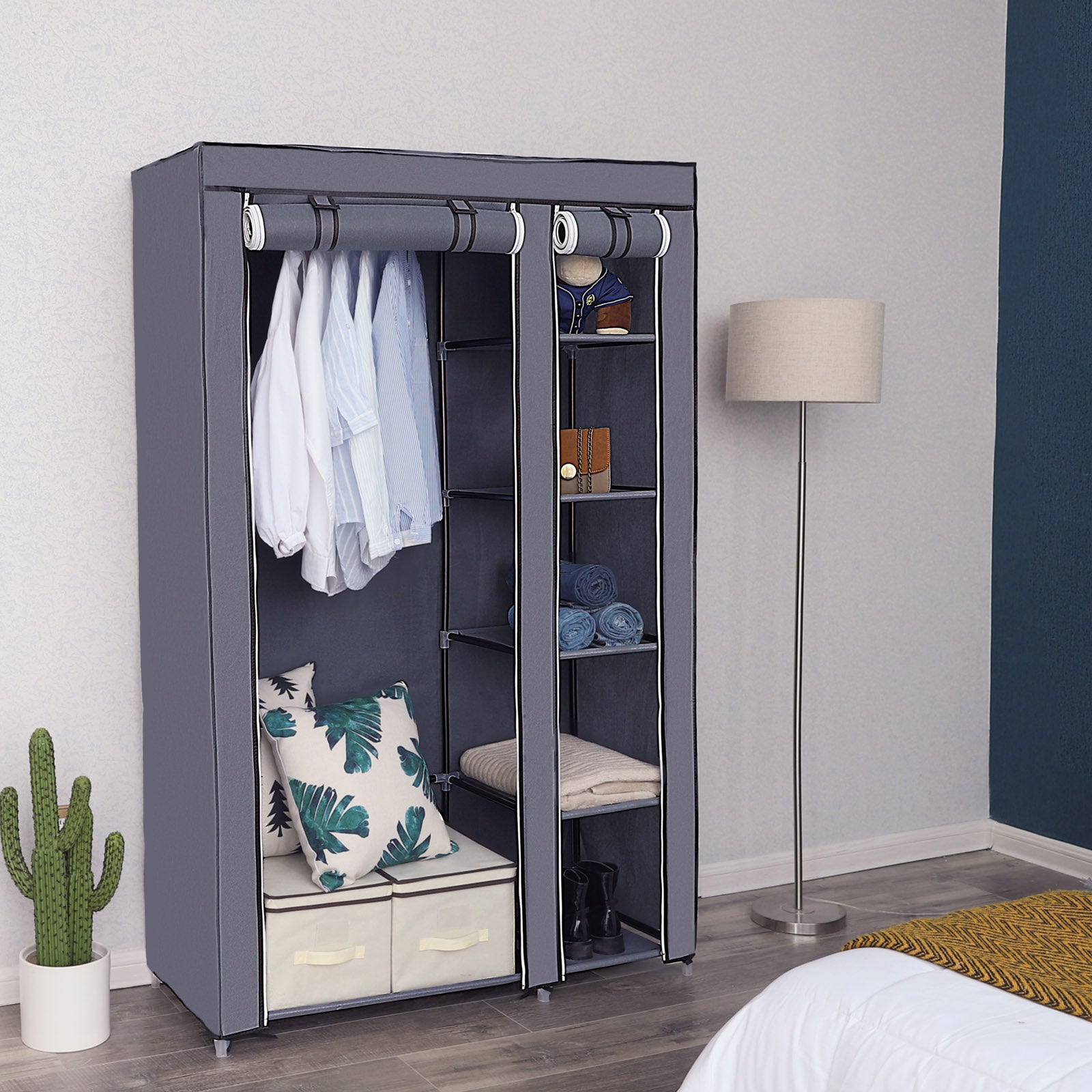 Armoire de Rangement Penderie de vêtement Pliable en Toile XL, Gris, SONGMICS, 2