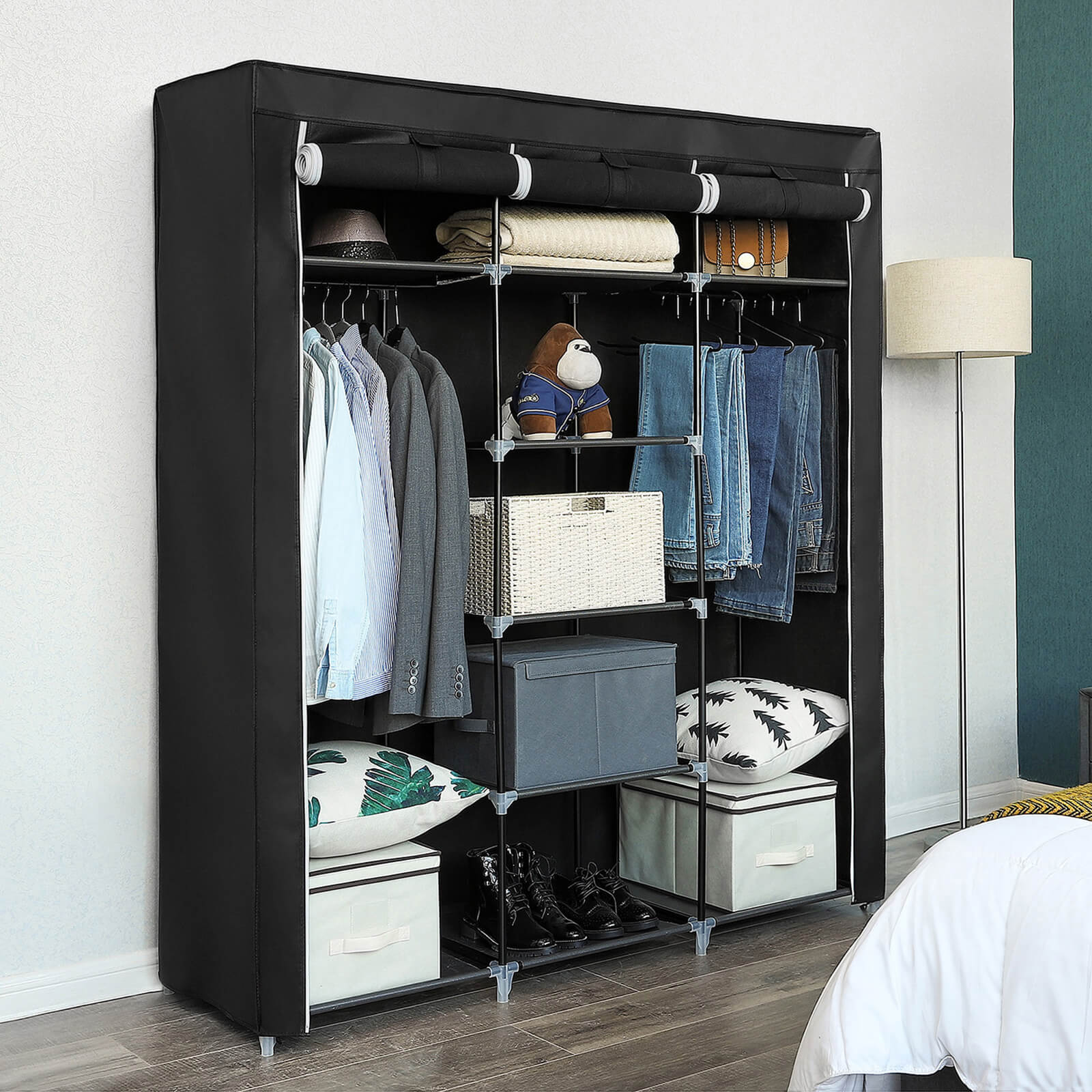 Armoire de Rangement Penderie Noir 175 x 150 x 45 cm, SONGMICS, 3