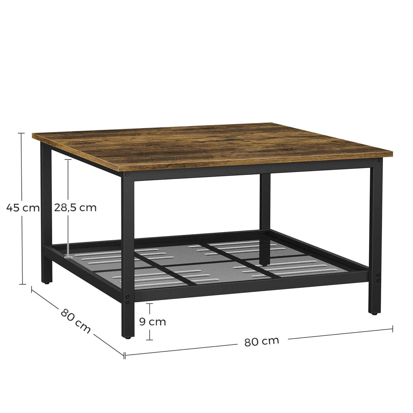 Table Basse, Table de Salon, Grand Dessus de Table carré, Cadre en Acier Robuste, avec étagère en Maille, VASAGLE, 3