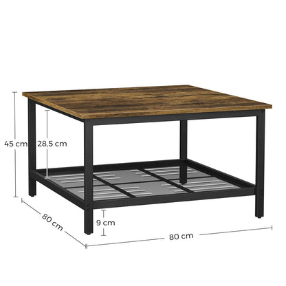 Table Basse, Table de Salon, Grand Dessus de Table carré, Cadre en Acier Robuste, avec étagère en Maille, VASAGLE, 3