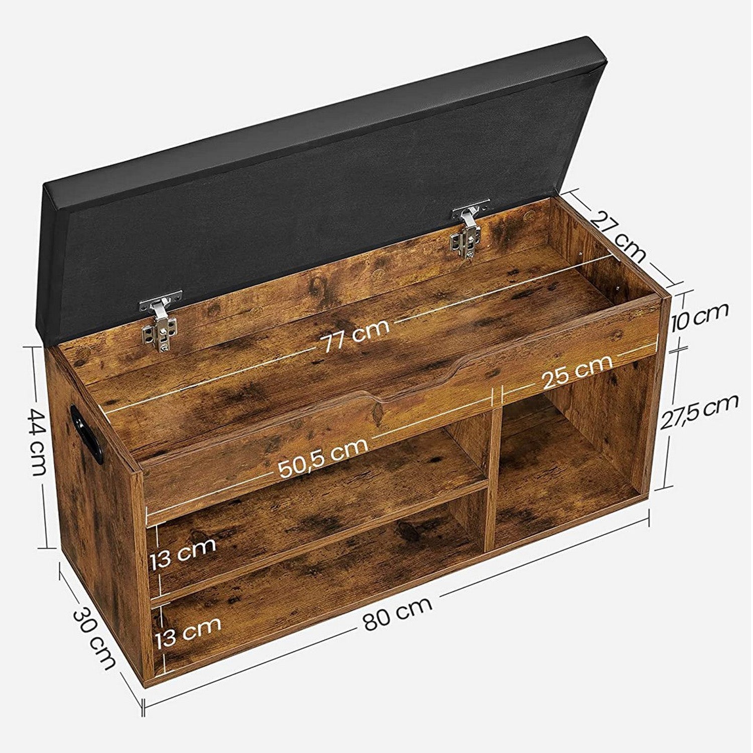 Banc à chaussures, Meuble d’entrée, rembourrée, 3 compartiments et 1 coffre, Étagère à chaussures, charge 150 kg, VASAGLE, 2