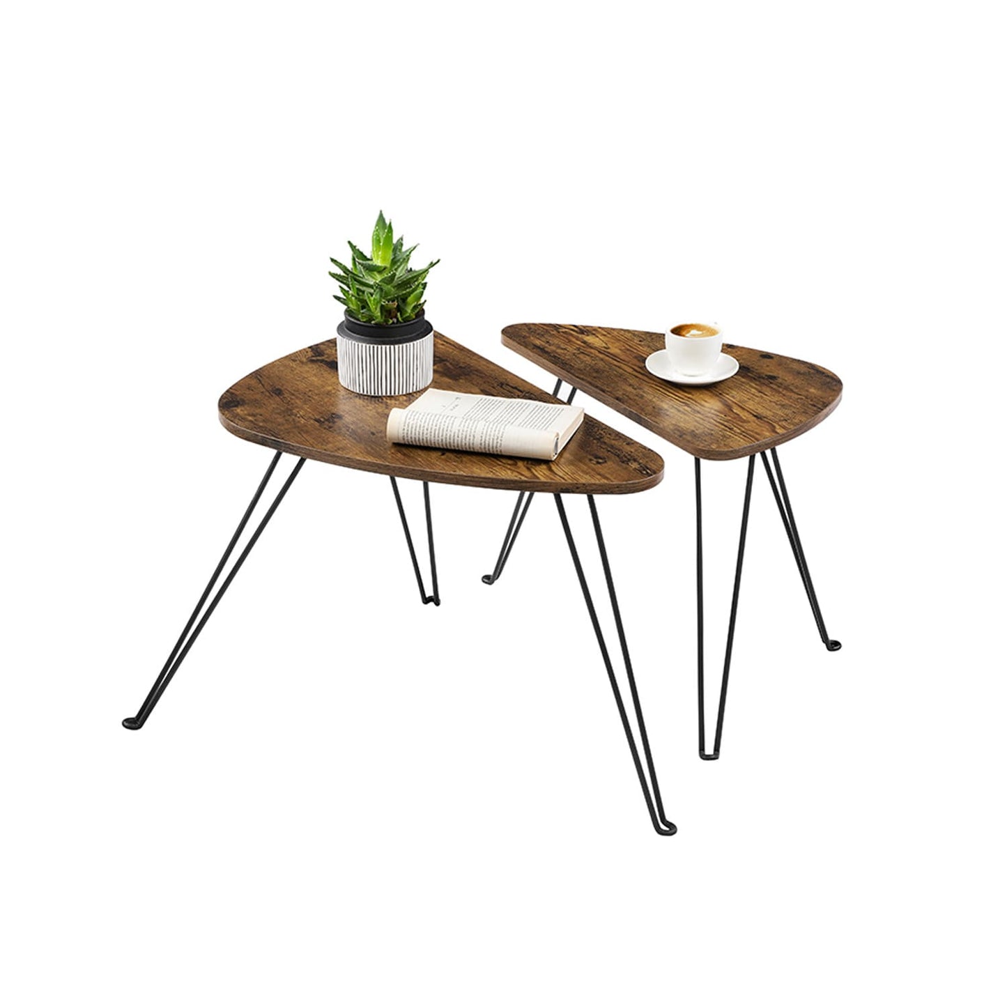 VASAGLE - Lot de 2 Tables d’appoint, Tables gigognes, Tables basses, pour salon, salle à manger, chambre, style industriel, Marron Rustique et Noir