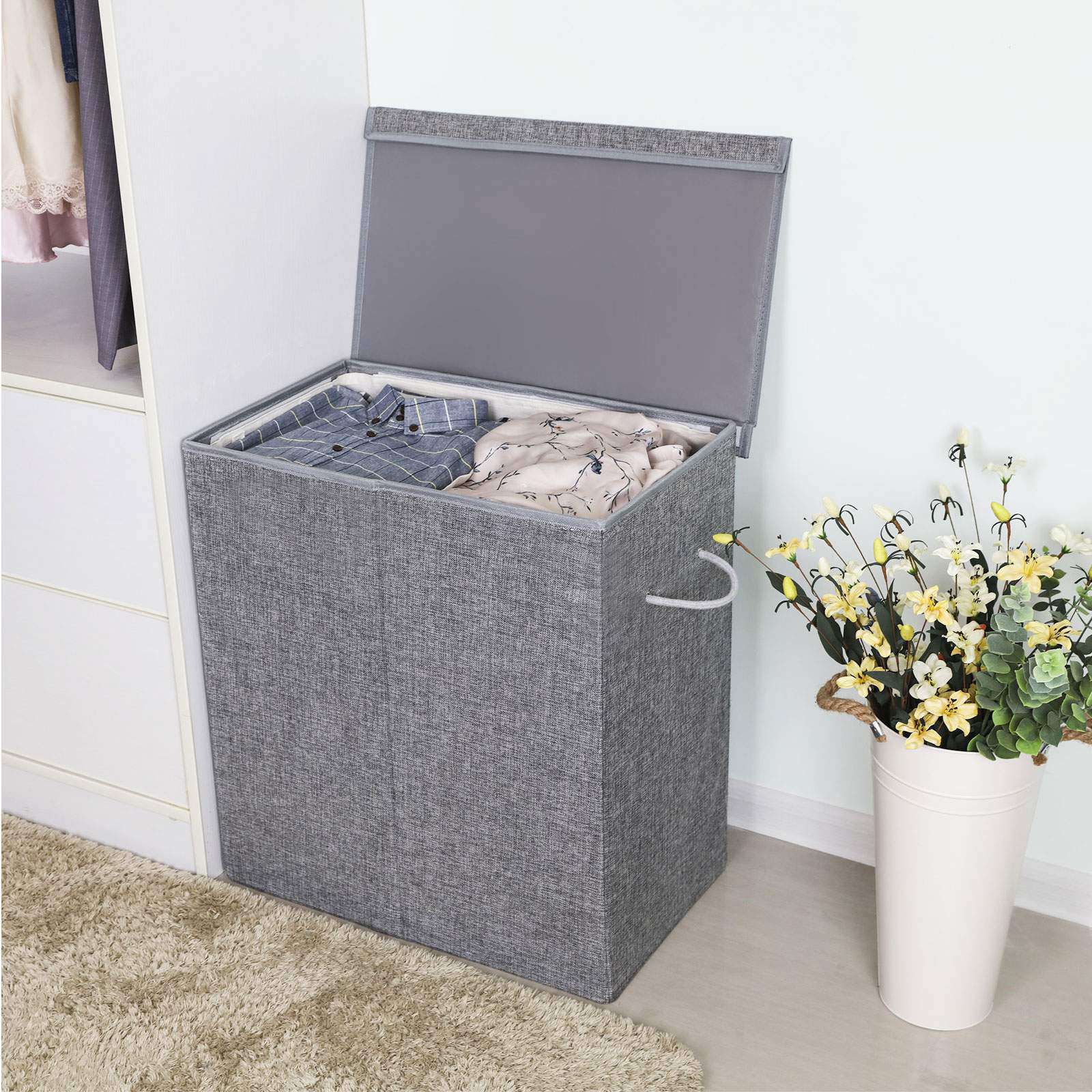 Panier à Linge Pliable, 142L, Corbeille Linge Sale avec 2 Compartiments, SONGMICS